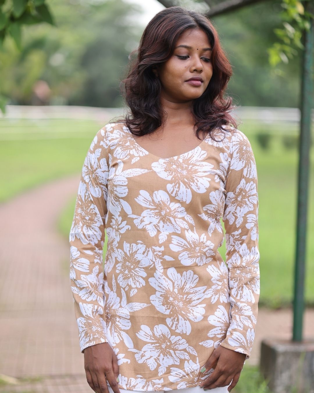 Flora Beige Full Sleeve Kurti
