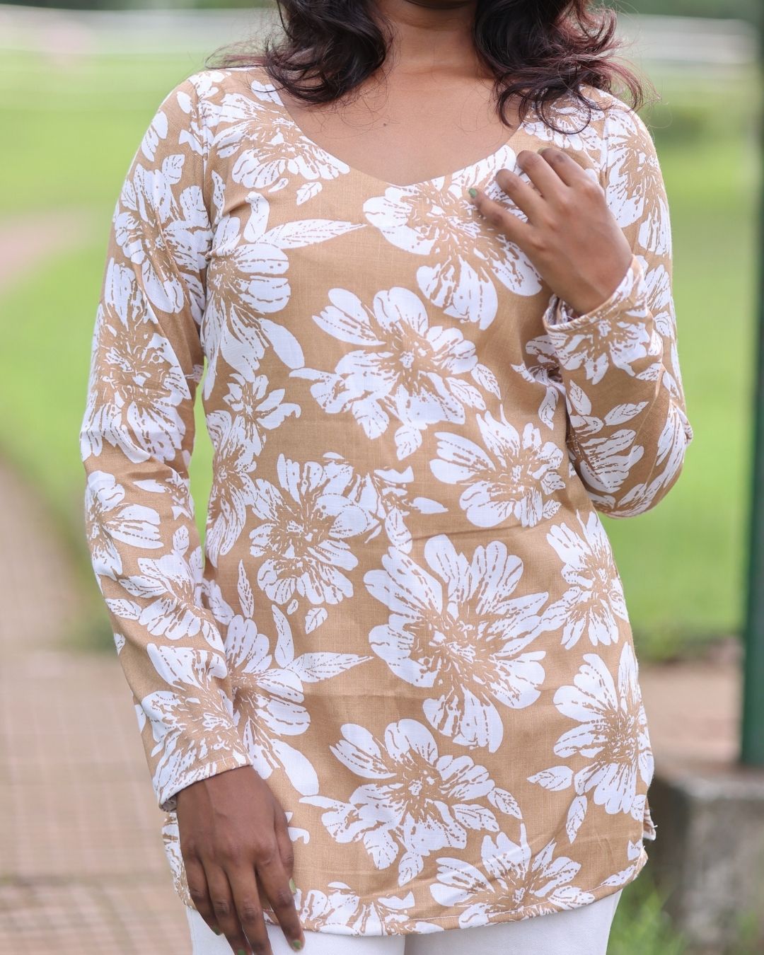 Flora Beige Full Sleeve Kurti