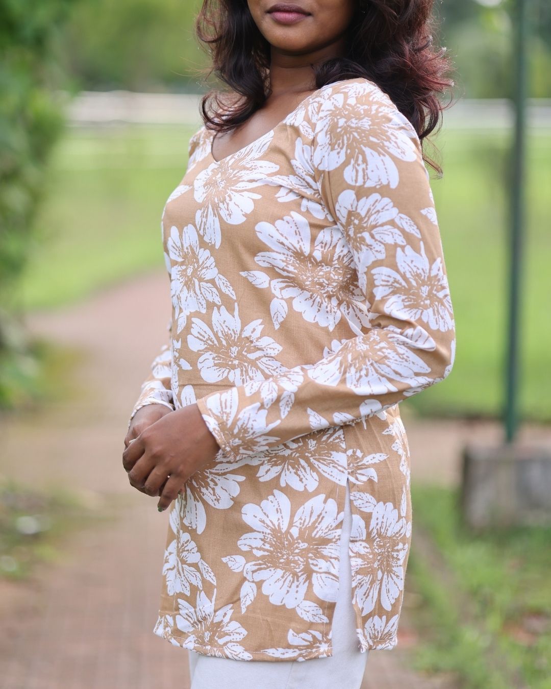Flora Beige Full Sleeve Kurti