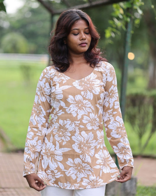 Flora Beige Full Sleeve Kurti