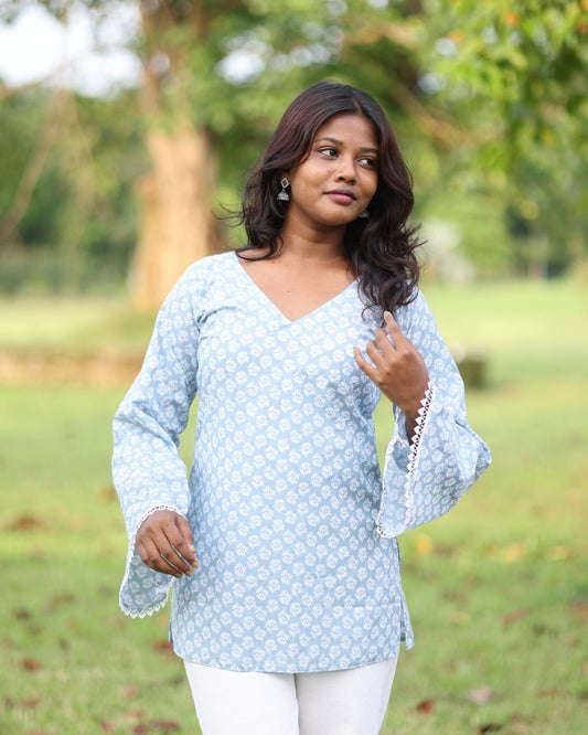 Blue Blossom Full Sleeve kurti